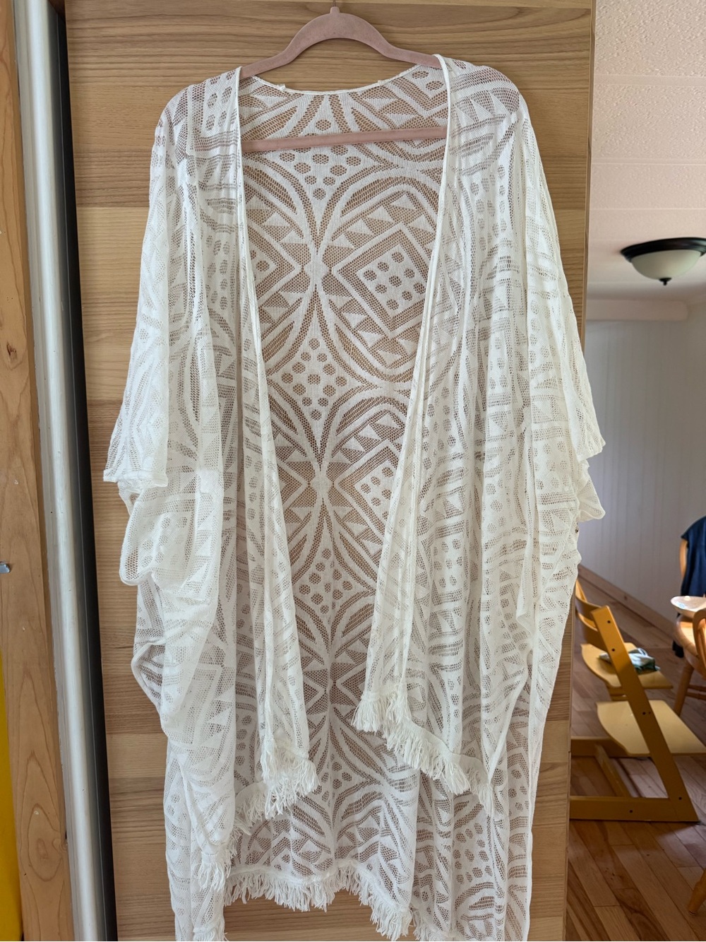 White/ Ecru Bohemian Fringe Lace Kimono Cover-Up